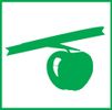 Ein grünes Symbol zeigt einen Apfel mit einem Band darüber auf weißem Hintergrund. Der Apfel ist stilisiert und von einem grünen Rahmen umgeben.