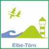 Grafik mit blauer Welle, grünen Vögeln, einem Hügel und einem Turm. Unten steht 'Elbe-Törn'.