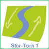 Logo des Stör-Törn 1 mit einem stilisierten blauen Fluss auf grünem Hintergrund und zwei Pfeilen.
