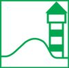 Grünes Symbol zeigt einen stilisierten Leuchtturm neben einer geschwungenen Linie, die eine Welle darstellt.