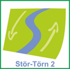Ein Logo zeigt einen blauen Fluss auf grünem Hintergrund mit zwei Pfeilen und dem Text 'Stör-Törn 2'.