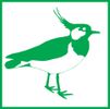 Grünes Symbol eines Kiebitzvogels mit markanter Haube auf weißem Hintergrund, umrahmt von einem grünen Rahmen.